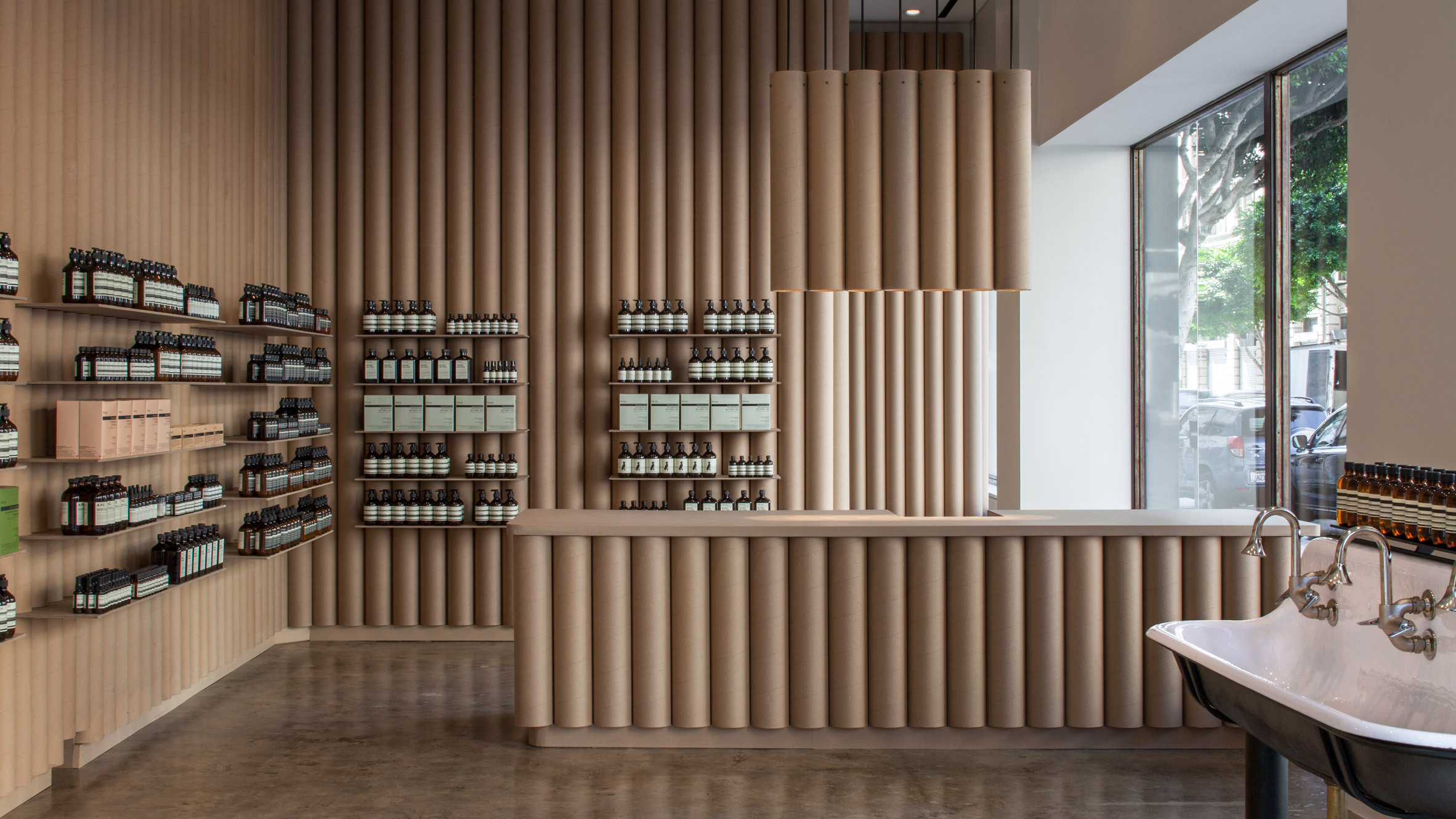 Aesop builds a Los Angeles store from cardboard tubes