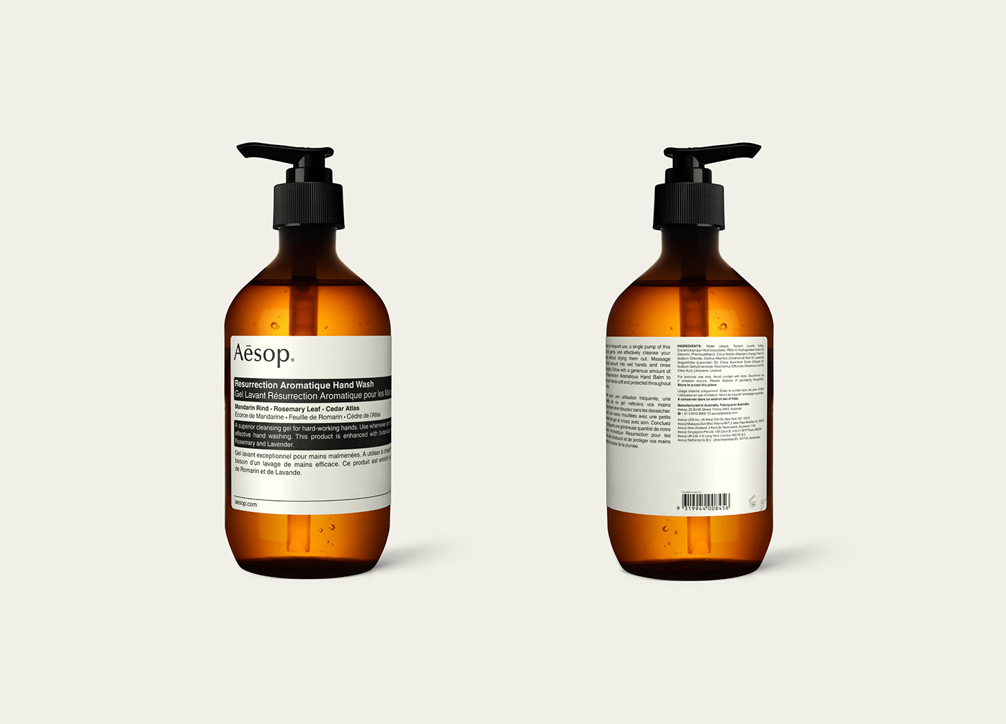 Aesop's packaging borrows its look from a pharmacy