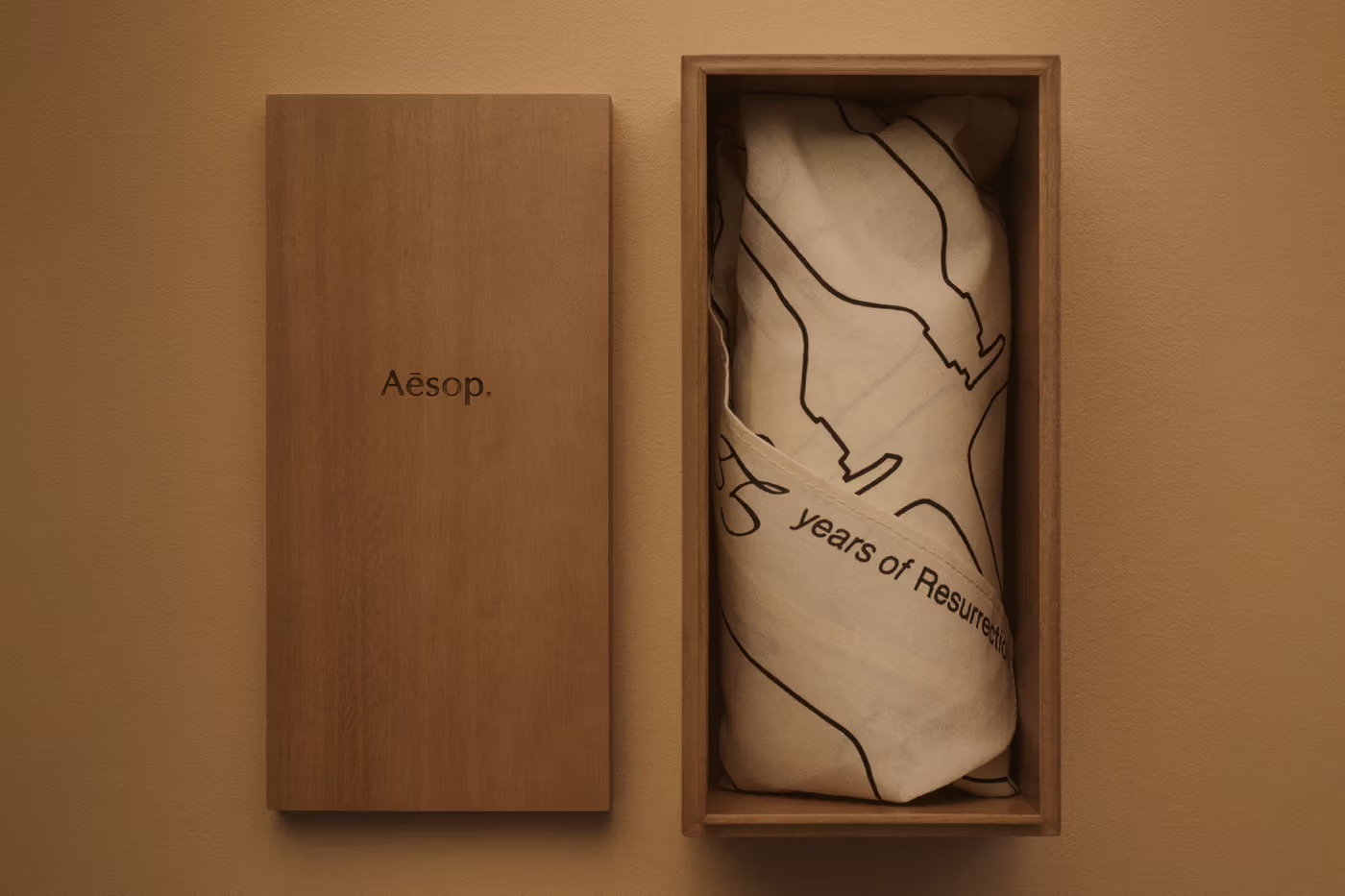 Each refillable glass vessel comes housed in a wooden box. Source: Aesop