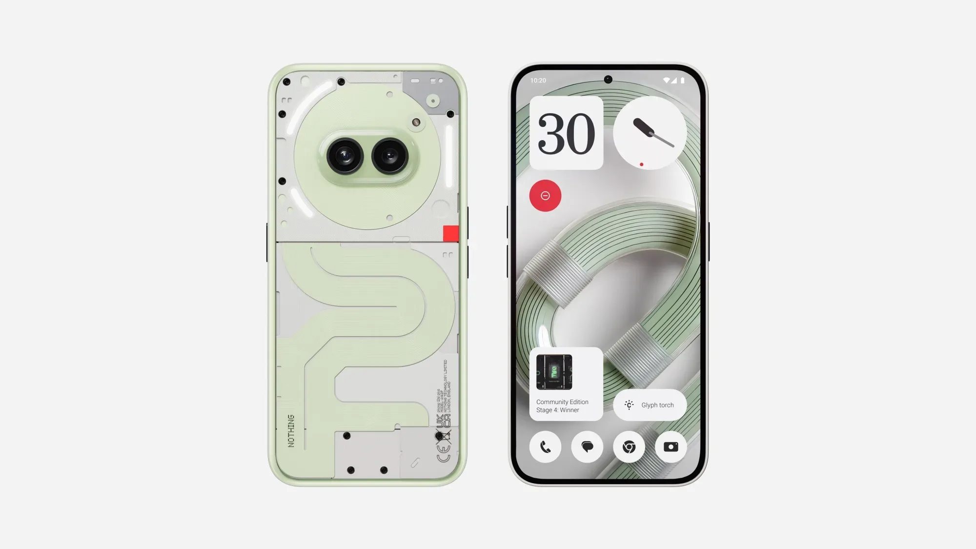 Nothing Phone (2a) Plus Community Edition with its green phosphorescent back glowing in the dark. Source: Nothing