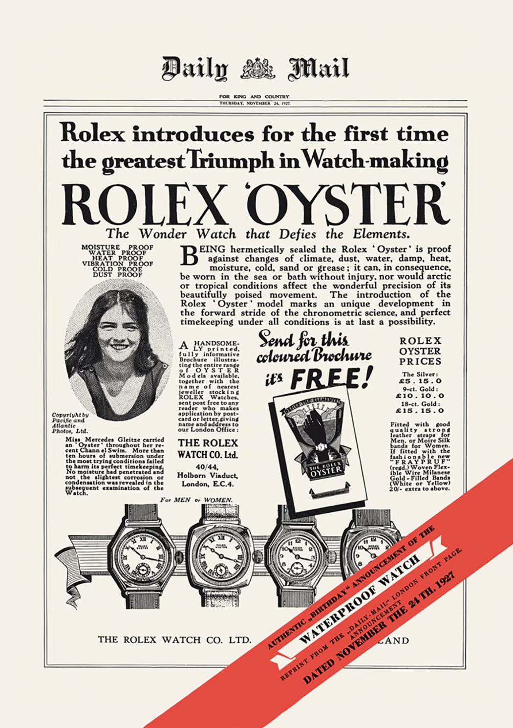 Rolex advertisement, 1927  © Rolex