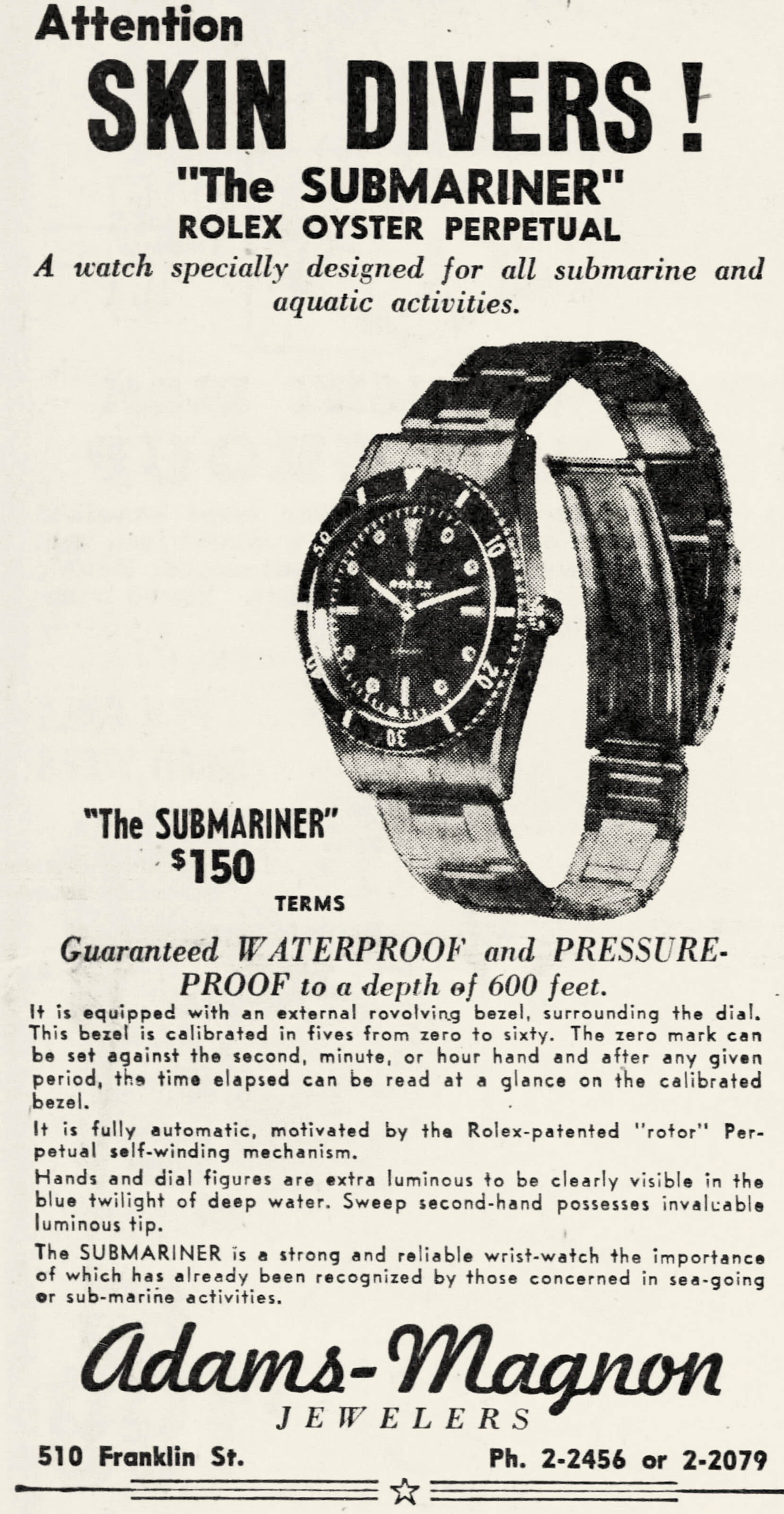 First Rolex Submariner Ad. Source: rolexmagazine.com