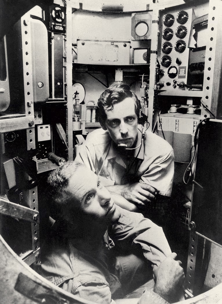Lt. Don Walsh and Jacques Piccard in the cockpit of the bathyscaphe, committed their lives to understanding the world’s oceans and advocating for their protection. Source: Rolex