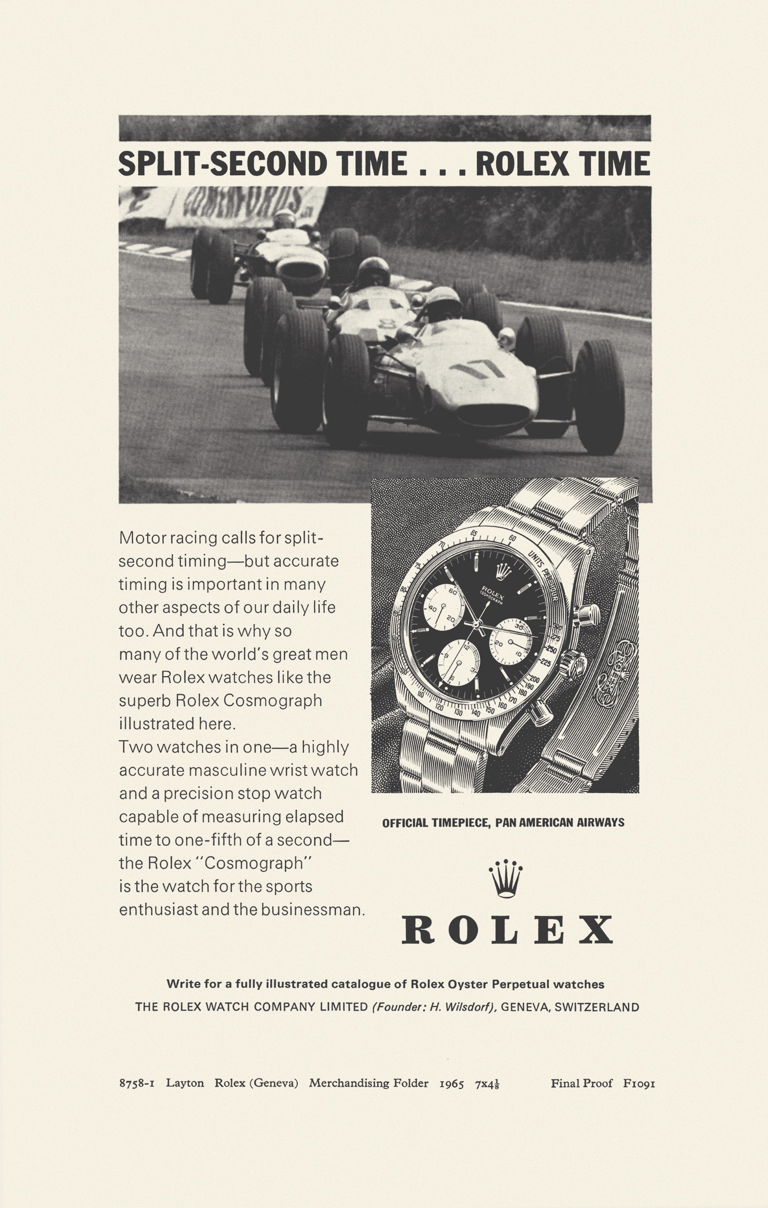 A Rolex Cosmograph ad from 1965.
