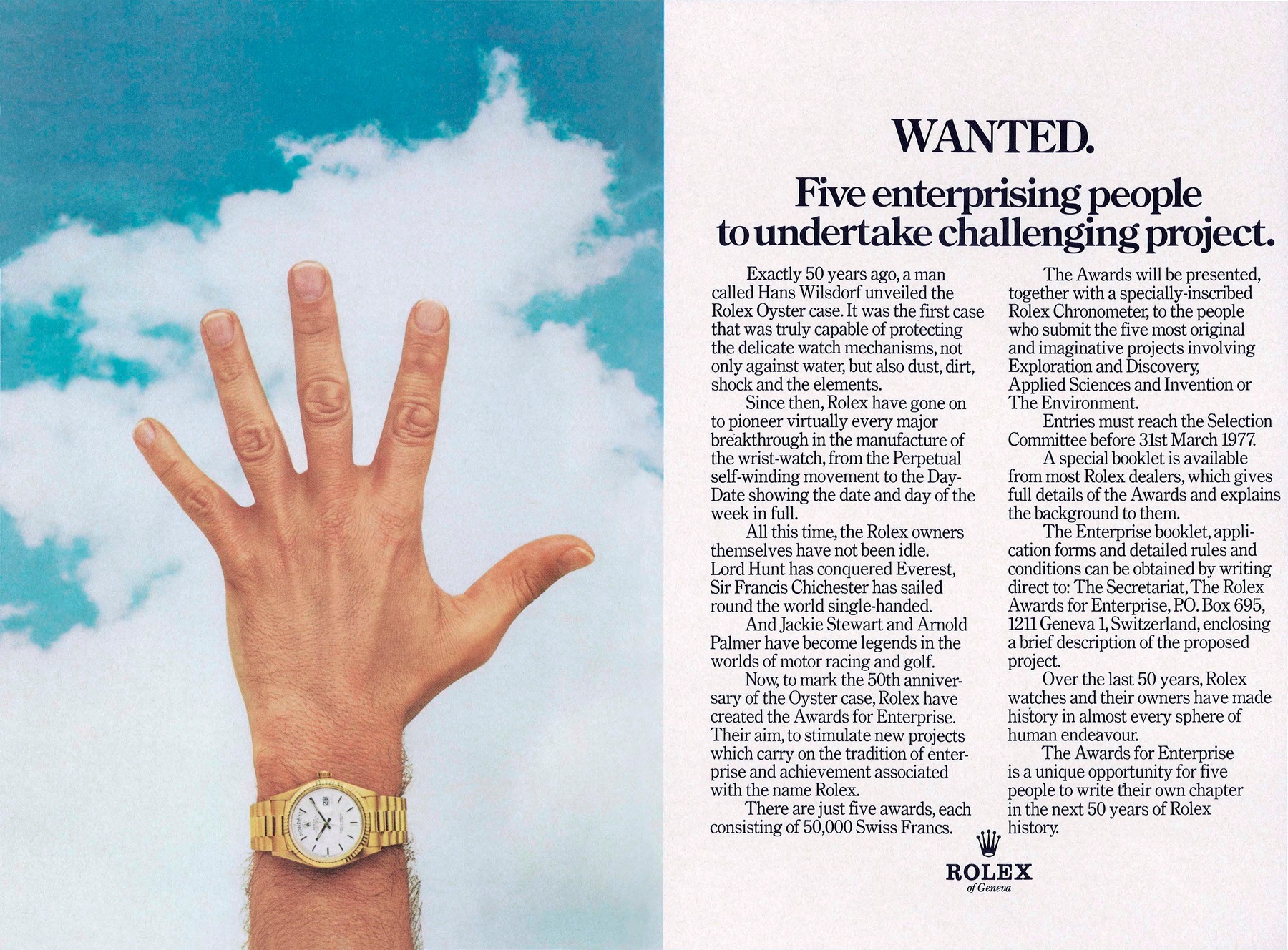 1976 – Launch of the Rolex Awards for Enterprise