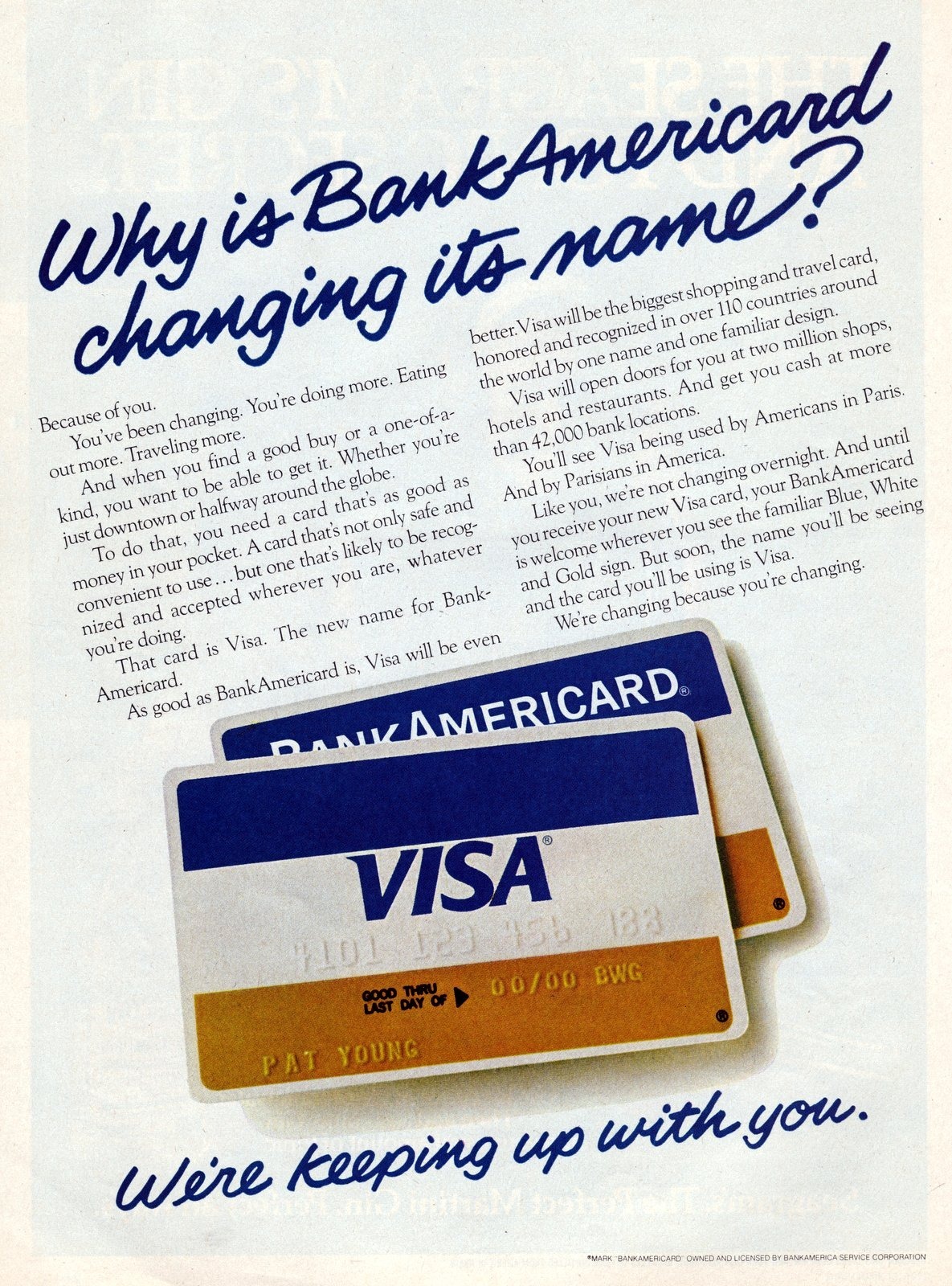 1977 advertisement announcing that BankAmericard was changing its name to Visa. Source: clickamericana.com